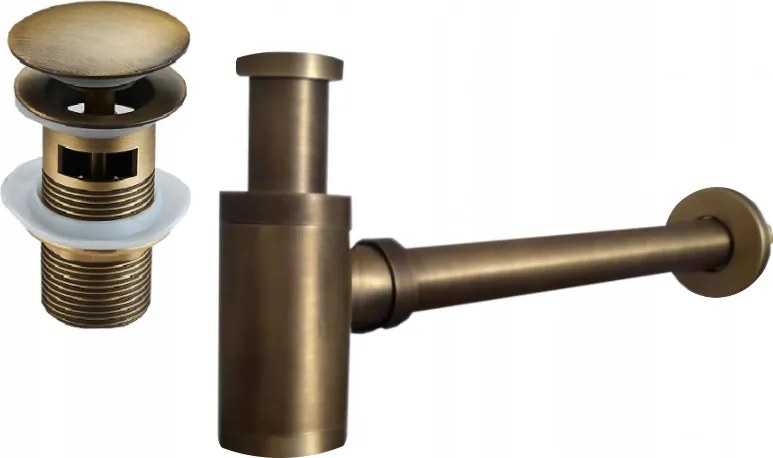 Mexen halve sifon ronde wastafel met klik-klak stop, met overloop, antiek brons - 7992050-30
