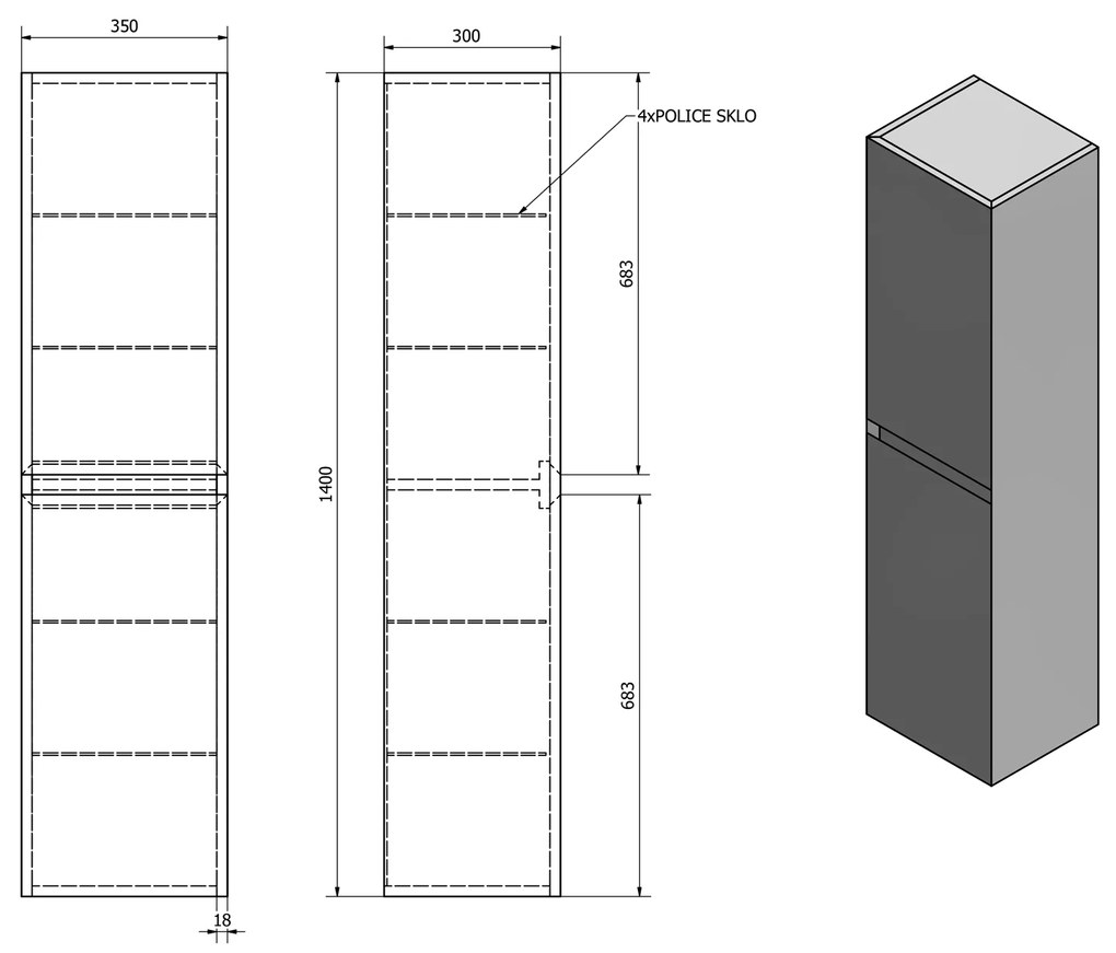 Sapho Morian kolomkast 35x140x30cm eiken