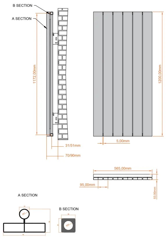 Eastbrook Charlton radiator 55x120cm aluminium 1150W antraciet