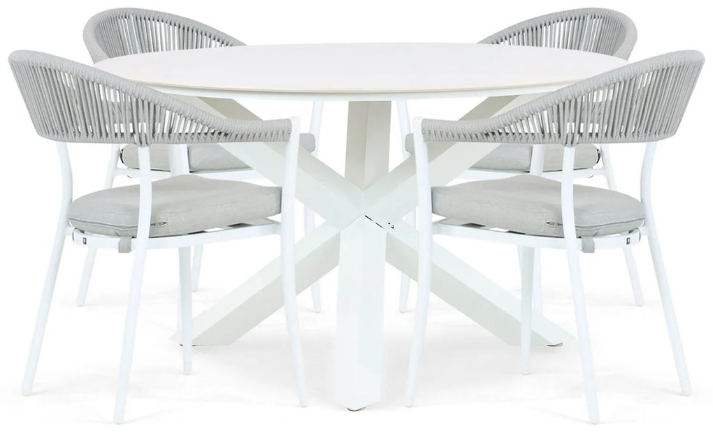 Tuinset Ronde Tuintafel 130 cm Aluminium/rope Wit 4 personen Santika Furniture Santika