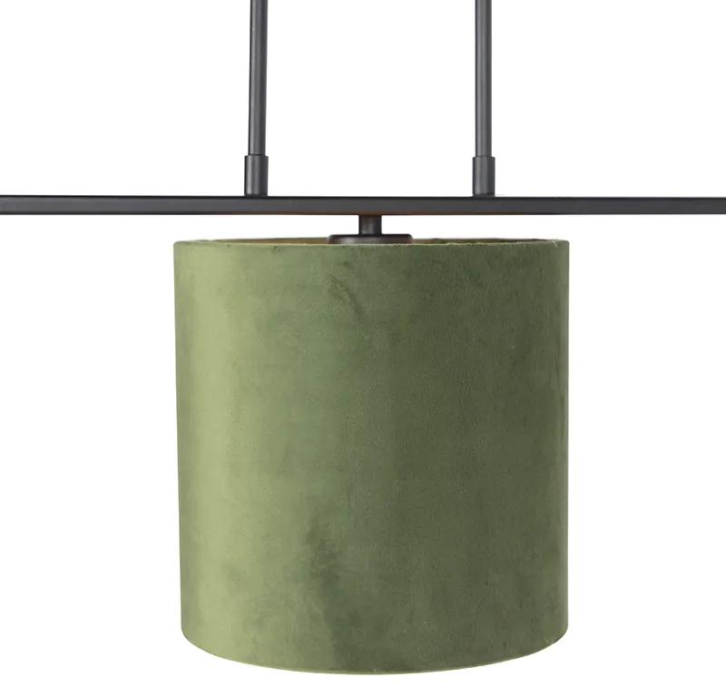 Stoffen Eettafel / Eetkamer Hanglamp met velours kappen groen met goud 20cm - Combi 3 Deluxe Landelijk / Rustiek E27 rond Binnenverlichting Lamp
