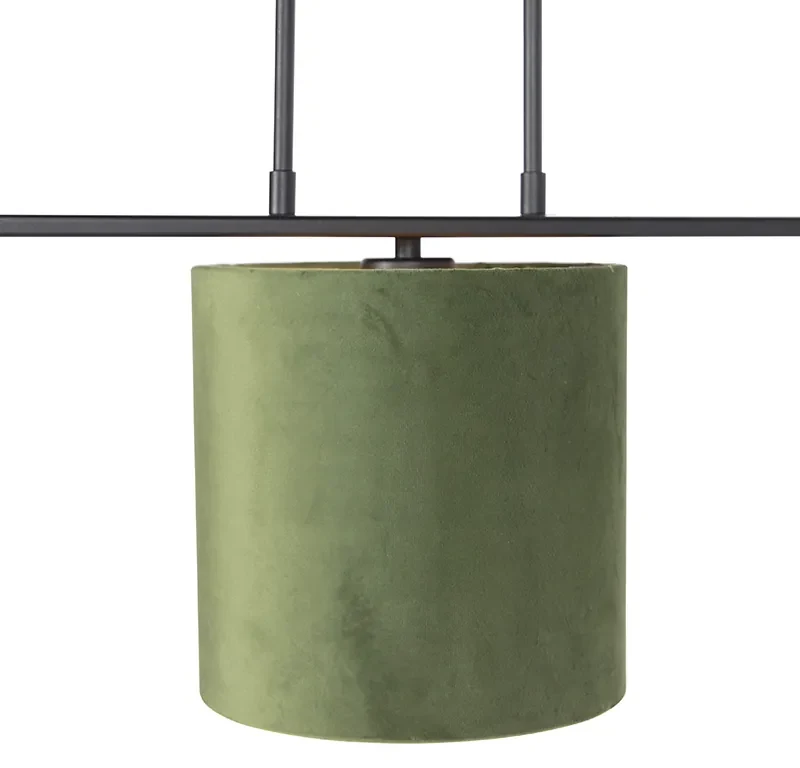 Stoffen Eettafel / Eetkamer Hanglamp met velours kappen groen met goud 20cm - Combi 3 Deluxe Landelijk / Rustiek E27 rond Binnenverlichting Lamp