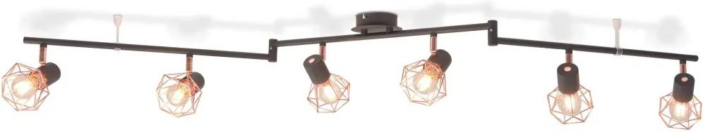 Plafondlamp met 6 spotlights E14 zwart en koper