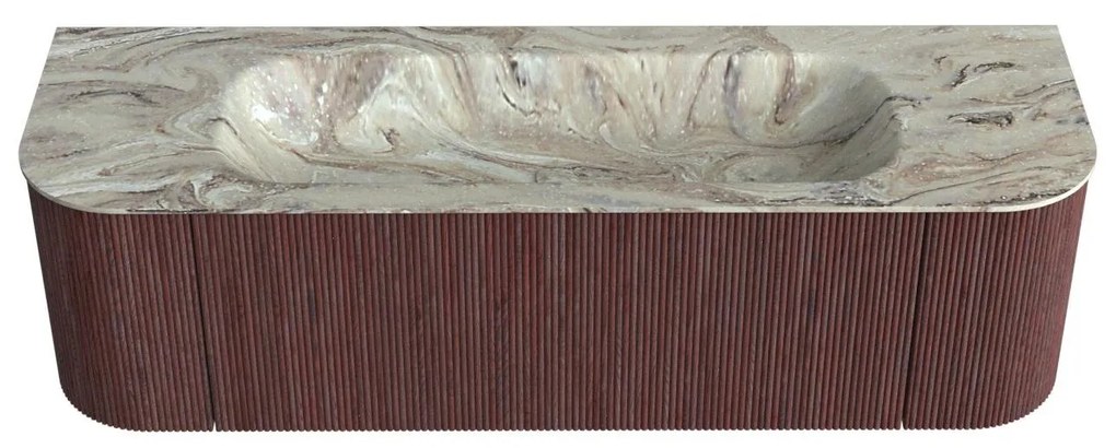 Mondiaz Kurve-dlux 150cm badmeubel ronding links/rechts ruby met 1 lade en 2 deuren en wastafel big medium midden zonder kraangat glace
