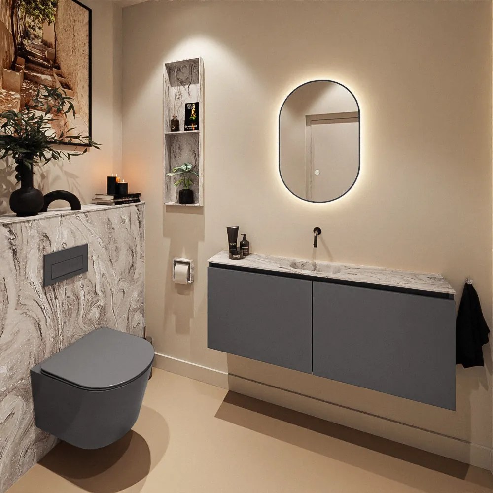 Mondiaz Ture DLux toiletmeubel 120cm dark grey met wastafel glace midden zonder kraangat