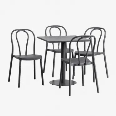Set Van Vierkante Tuintafel 70x70 Cm En 4 Tuinstoelen Mizzi Grijs – Grafiet - Sklum
