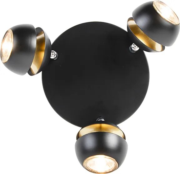 Moderne spot 3-lichts zwart met gouden binnenkant - Buell Deluxe
