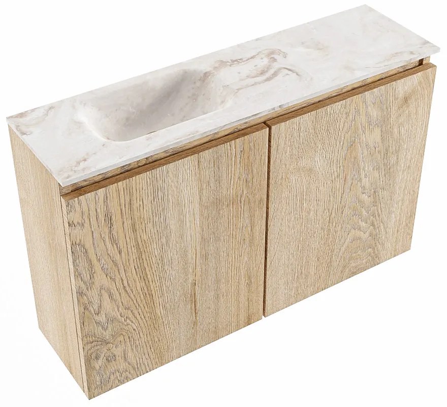 Mondiaz Ture DLux toiletmeubel 80cm washed oak met wastafel frappe links met kraangat