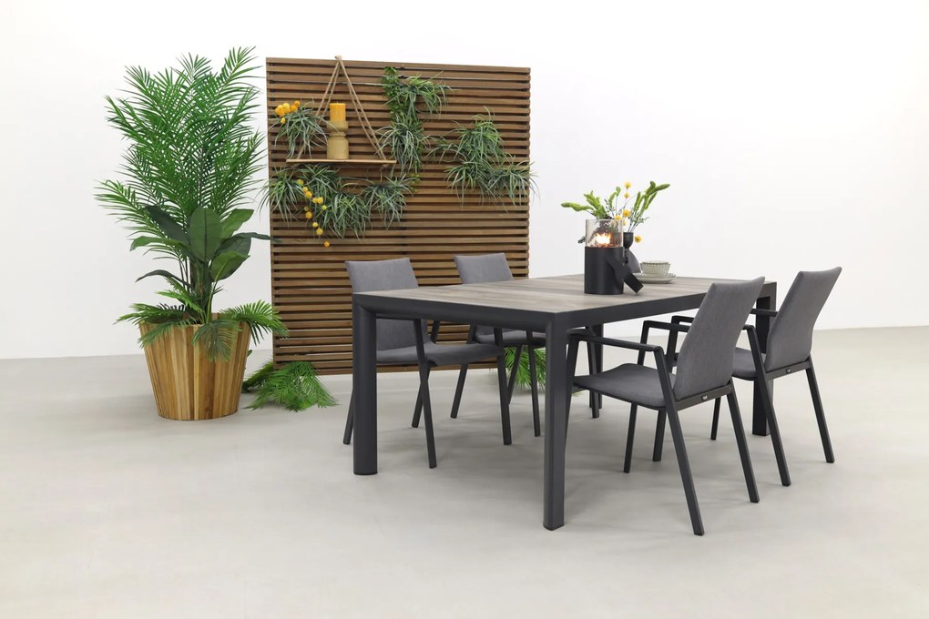 Lima/Kings 4-persoons stapelbare dining tuinset 180x100 cm. - Antraciet