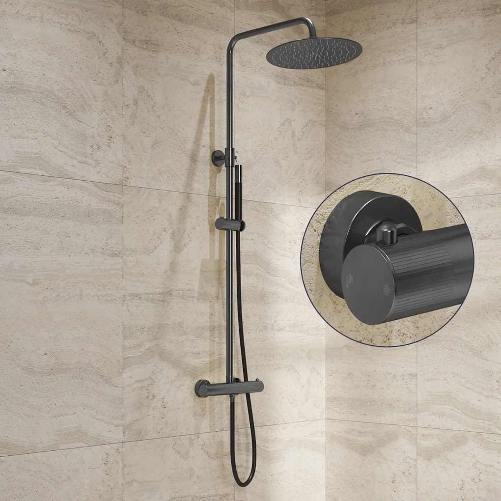 Saniclear Iron Stripes Pro opbouw regendouche verouderd ijzer / gunmetal met 30cm hoofddouche