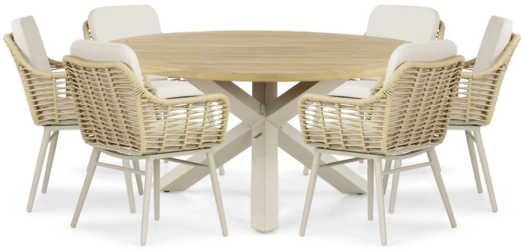 Tuinset 6 personen 160 cm Aluminium/rope Taupe Coco Antoni/Rockville