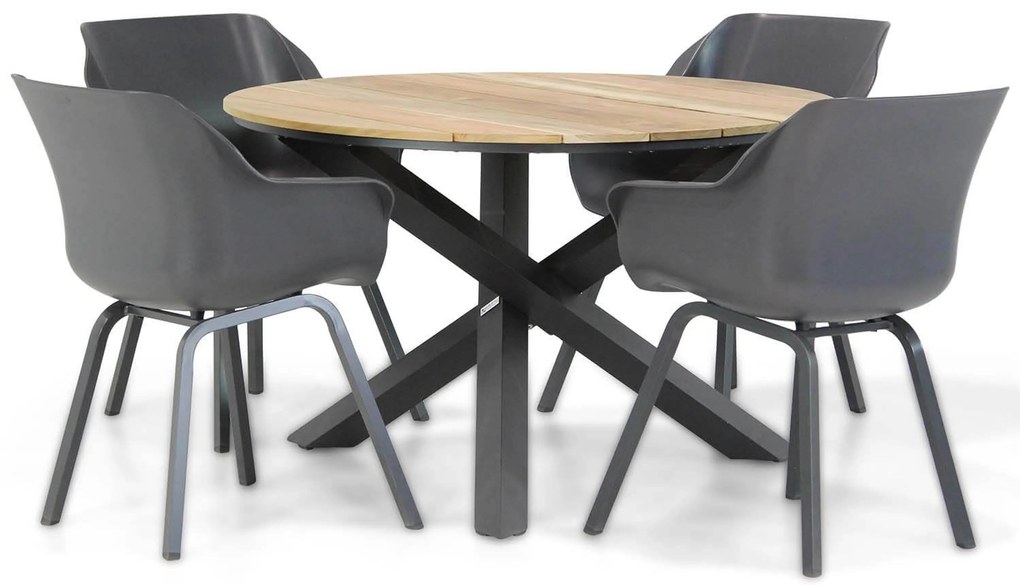 Tuinset Ronde Tuintafel 4 personen 120 cm Kunststof Grijs Hartman Sophie