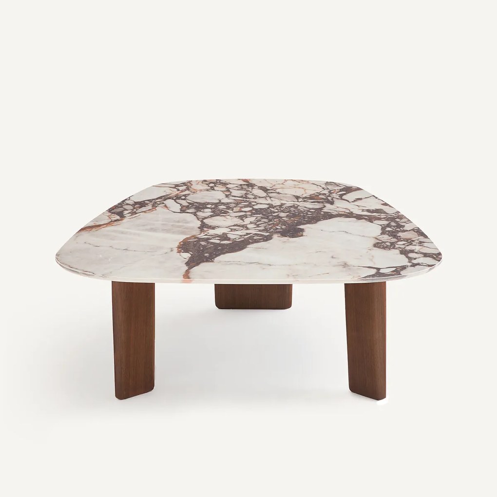 Salontafel, keramiek met marmereffect en walnootfineer, DOLMENA