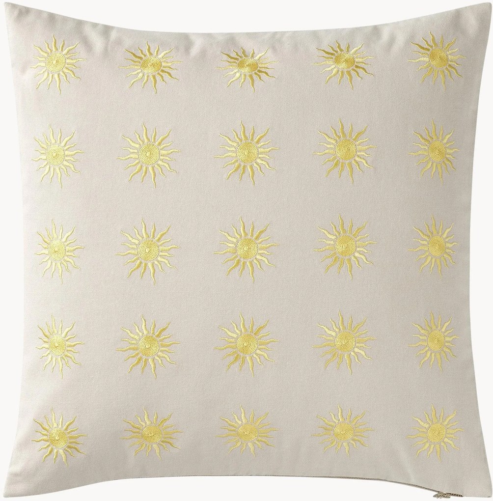 Geborduurde katoenen kussenhoes Sunny