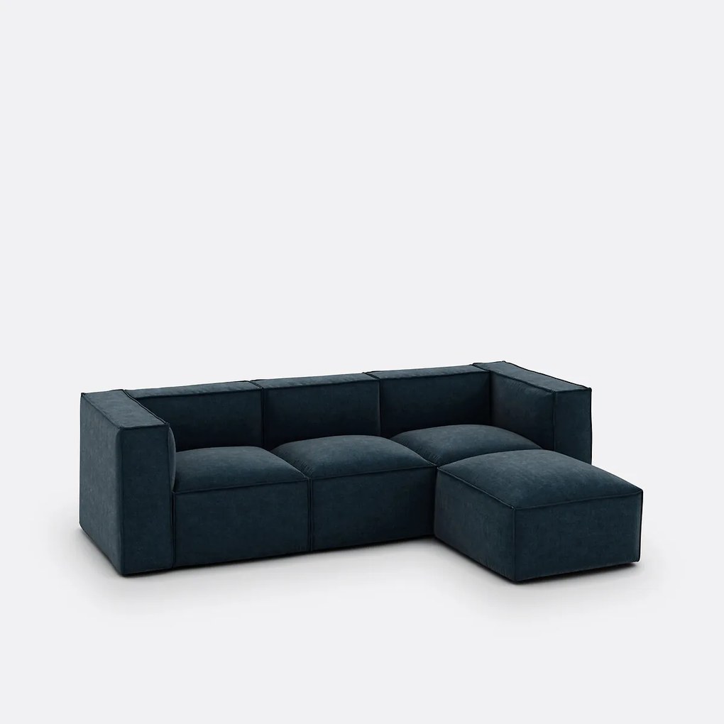 3-zitsbank en poef, in fluweel met structuur, SEVEN