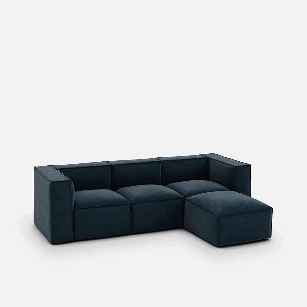 Modulaire 3-zit en poef, vintage fluweel, Seven