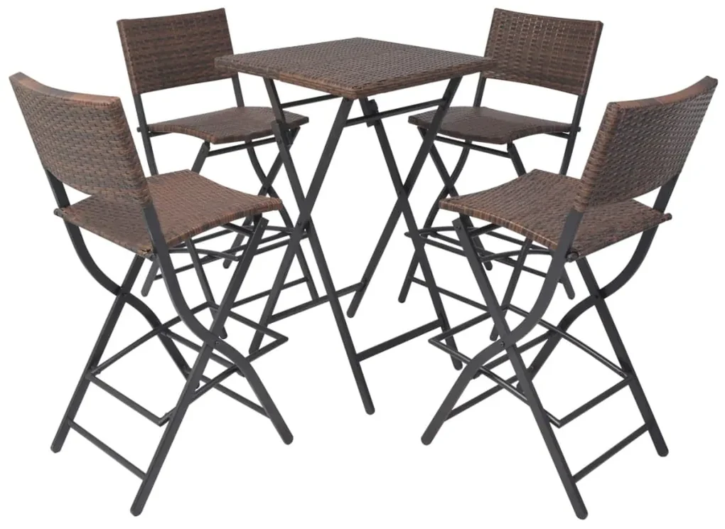 vidaXL 5-delige Tuinset inklapbaar staal poly rattan bruin