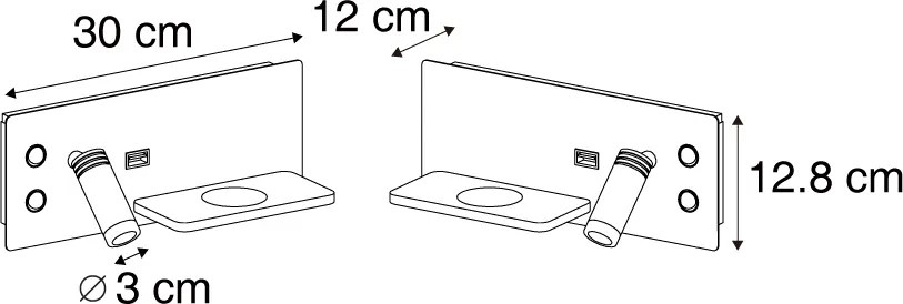 Set van 2 wandlampen beige incl. LED met USB en inductielader - Riza