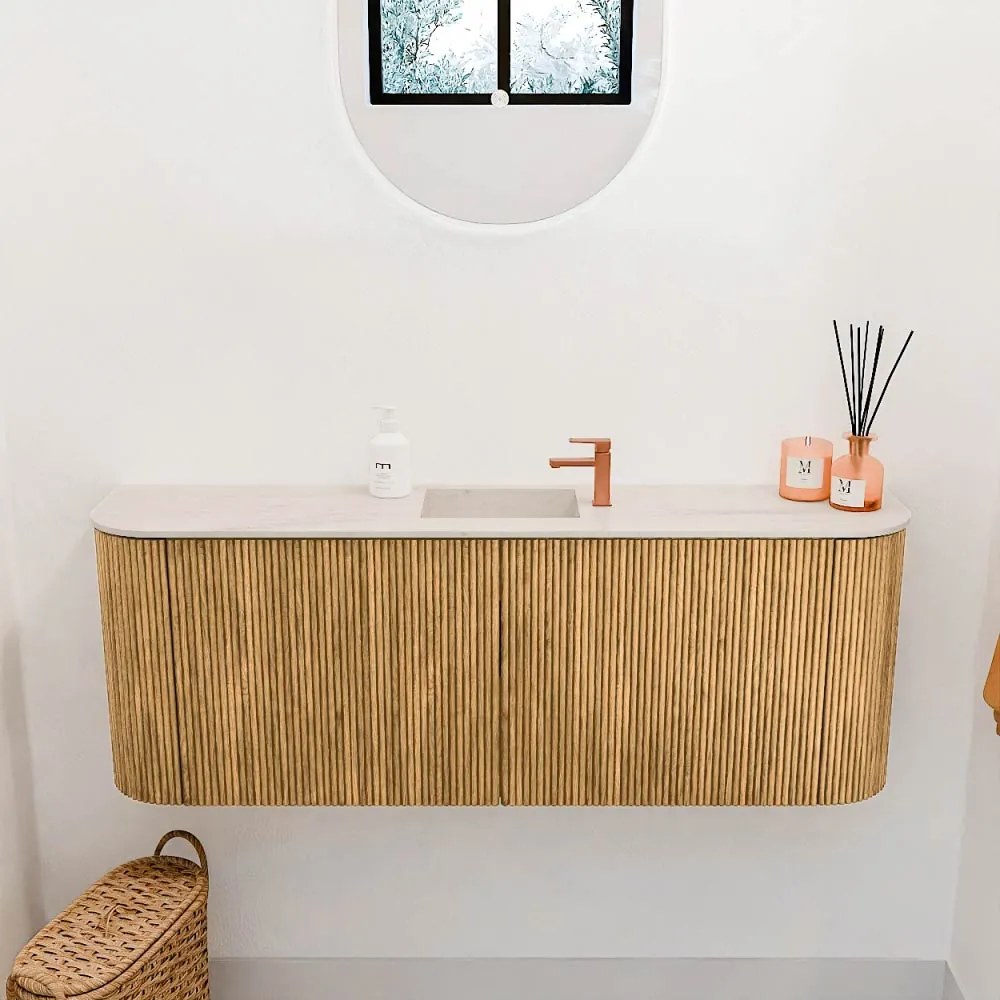 Mondiaz Joya DLux 115cm toiletmeubel ronding links/rechts oak met wastafel faye midden 1 kraangat meli