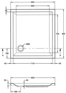 Plieger Kwadrant douchebak rechthoekig 90x80x5cm wit