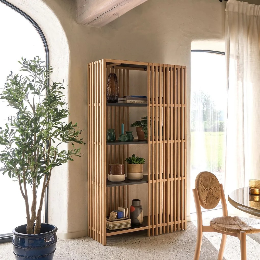 Boekenkast of ruimteverdeler, van massief eikenhout en staal, JAC