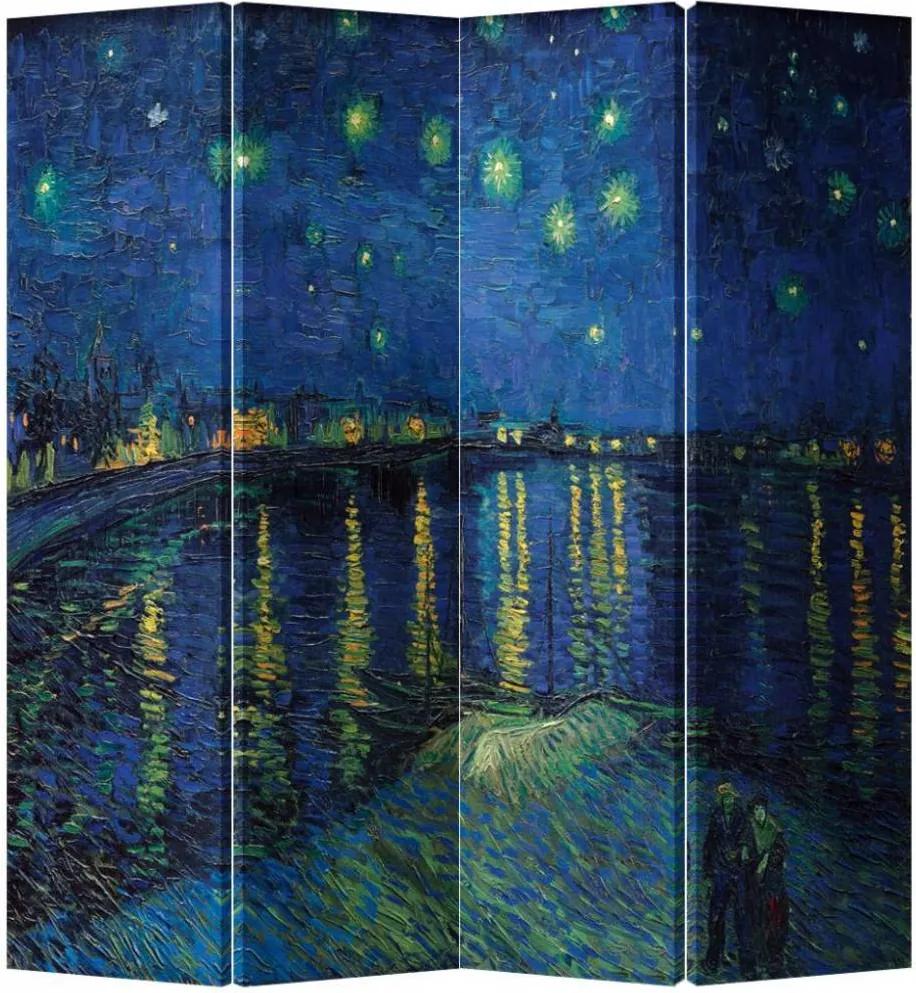 Fine Asianliving Kamerscherm Scheidingswand B160xH180cm 4 Panelen Van Gogh Sterrennacht boven de Rhone