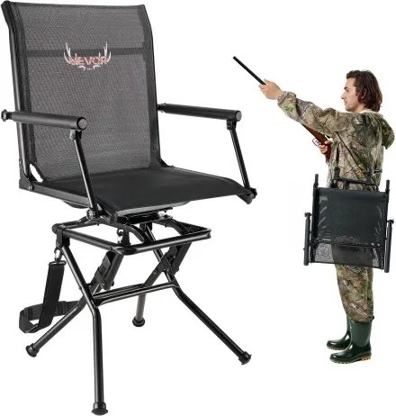 VEVOR Opvouwbare stoel Kampeerstoel Visstoel met armleuningen &amp; stalen frame &amp; verstelbare draagriem Opvouwbare stoel Tuinstoel (draagvermogen 136 kg) 360° Stil draaibaar, voor picknick Tuin Buiten