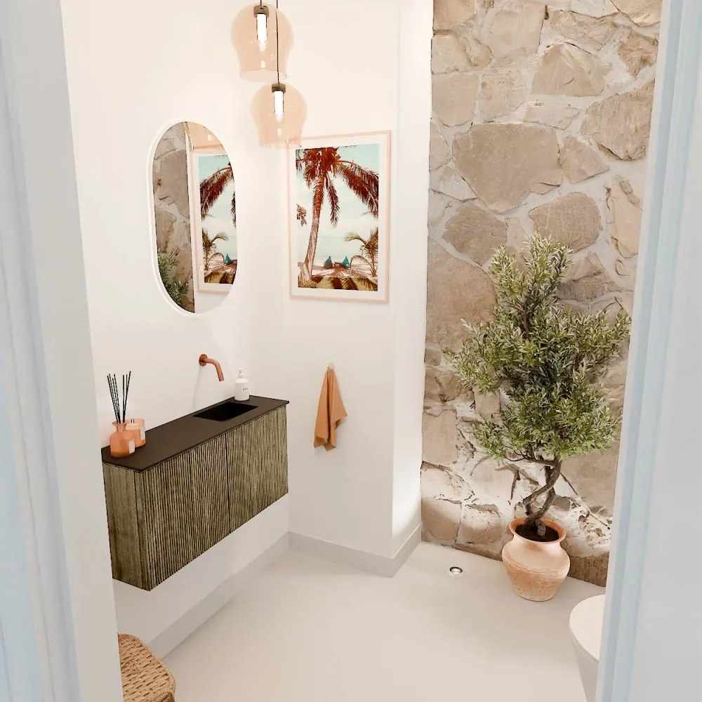 Mondiaz Joya 80cm toiletmeubel dusk met wastafel faye rechts zonder kraangat urban
