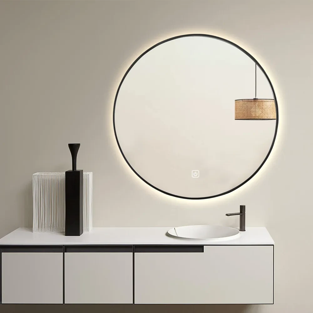 Saniclear Circle Black ronde spiegel met LED verlichting 60cm incl. spiegelverwarming mat zwart