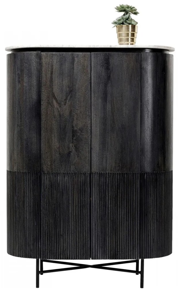 Kare Design Glenn Ovale Kast Zwart Met Wit Marmer - 100x45x138cm.