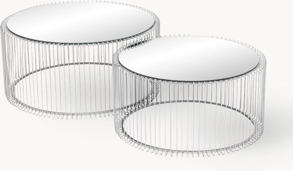 Salontafels Wire met glazen tafelblad, 2-delig