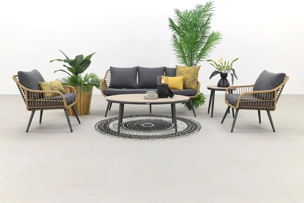 Garden Impressions Margriet stoel-bank loungeset - Natural rotan/Mystic Grey - 5 delig