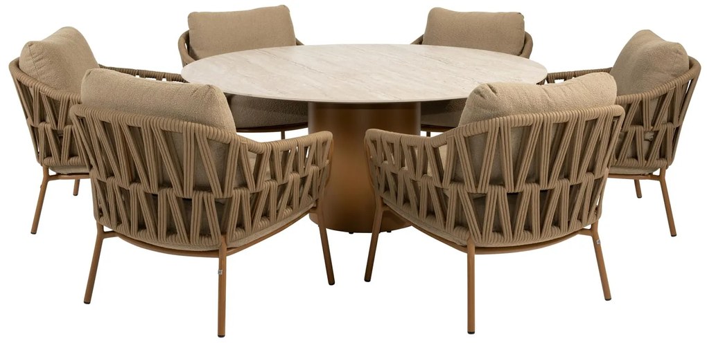 4 Seasons Outdoor Biarritz low dining set met Hampton tafel 160 cm Tuinstoel   beige weerbestendig