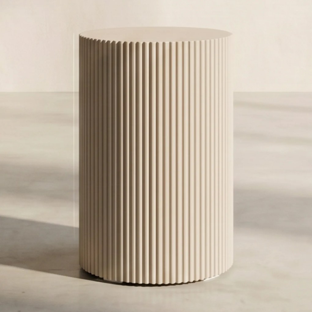 Geribbelde Bijzettafel Beige - 31 X 31cm.