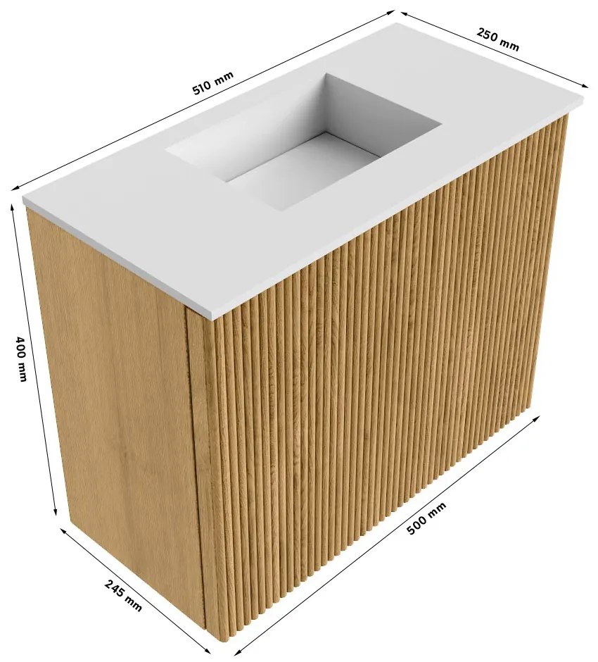 Mondiaz Joya DLux 50cm toiletmeubel oak met wastafel faye midden zonder kraangat lava