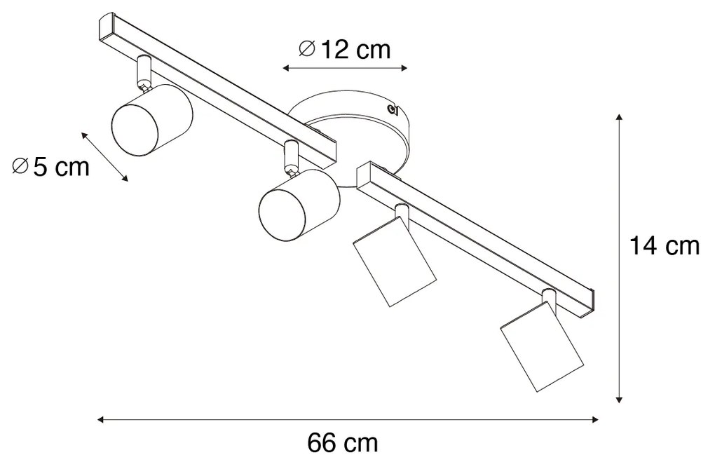 LED PlafondSpot / Opbouwspot / Plafondspot zwart GU10 50mm 4-lichts incl. backlight - Back Up Modern GU10 rond Binnenverlichting Lamp