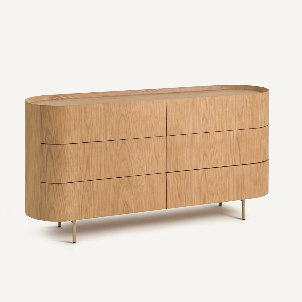 Ladekast met 6 laden, eikenhout en eikenfineer, Aslen