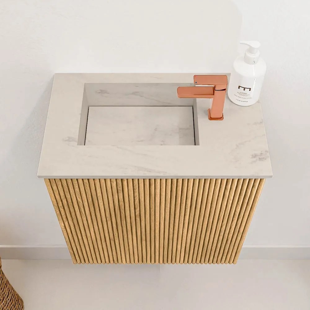 Mondiaz Joya DLux 40cm toiletmeubel oak met wastafel faye links 1 kraangat opalo