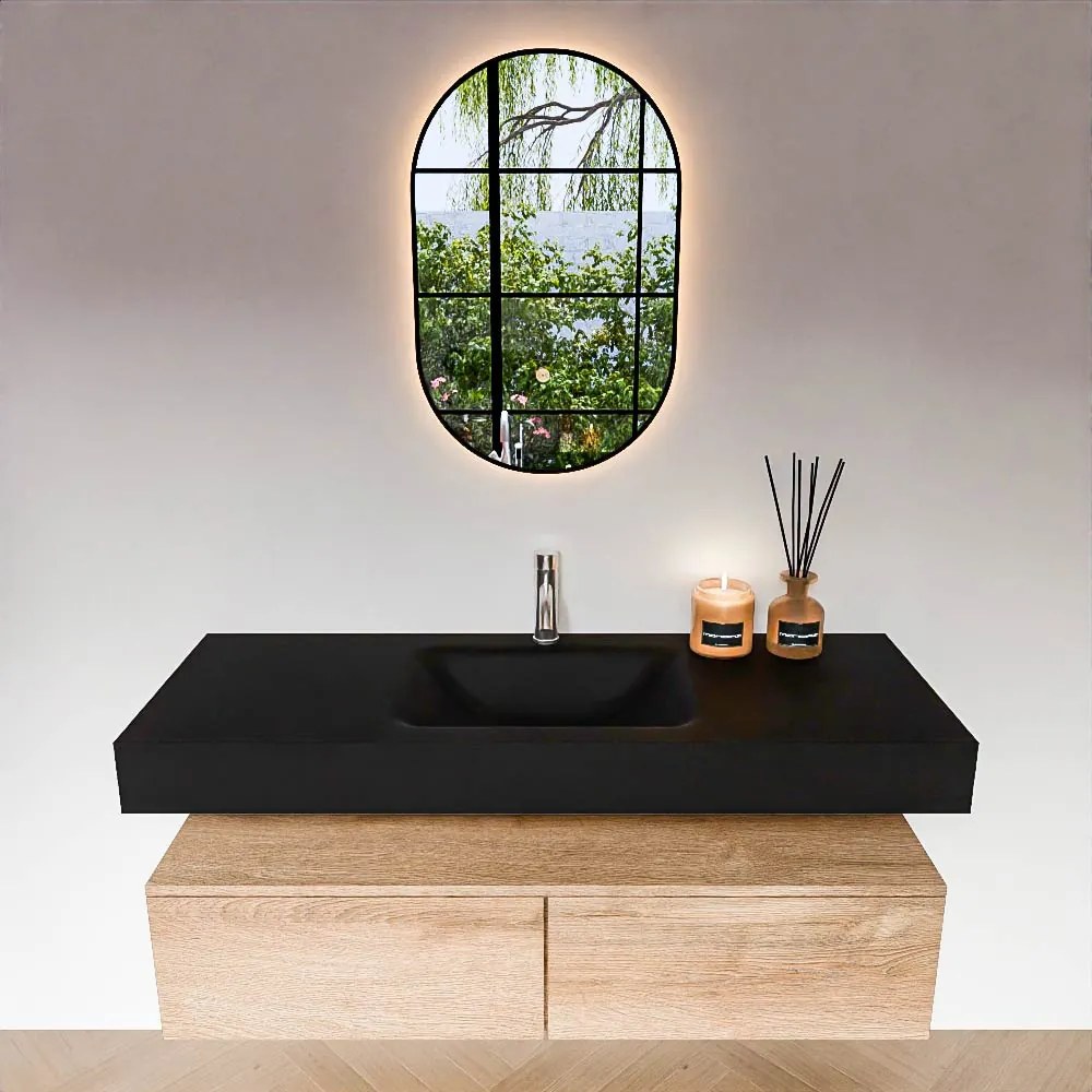Zaro Alan badmeubel 130cm washed oak 2 lades met vrijhangende wastafel cloud midden 1 kraangat urban