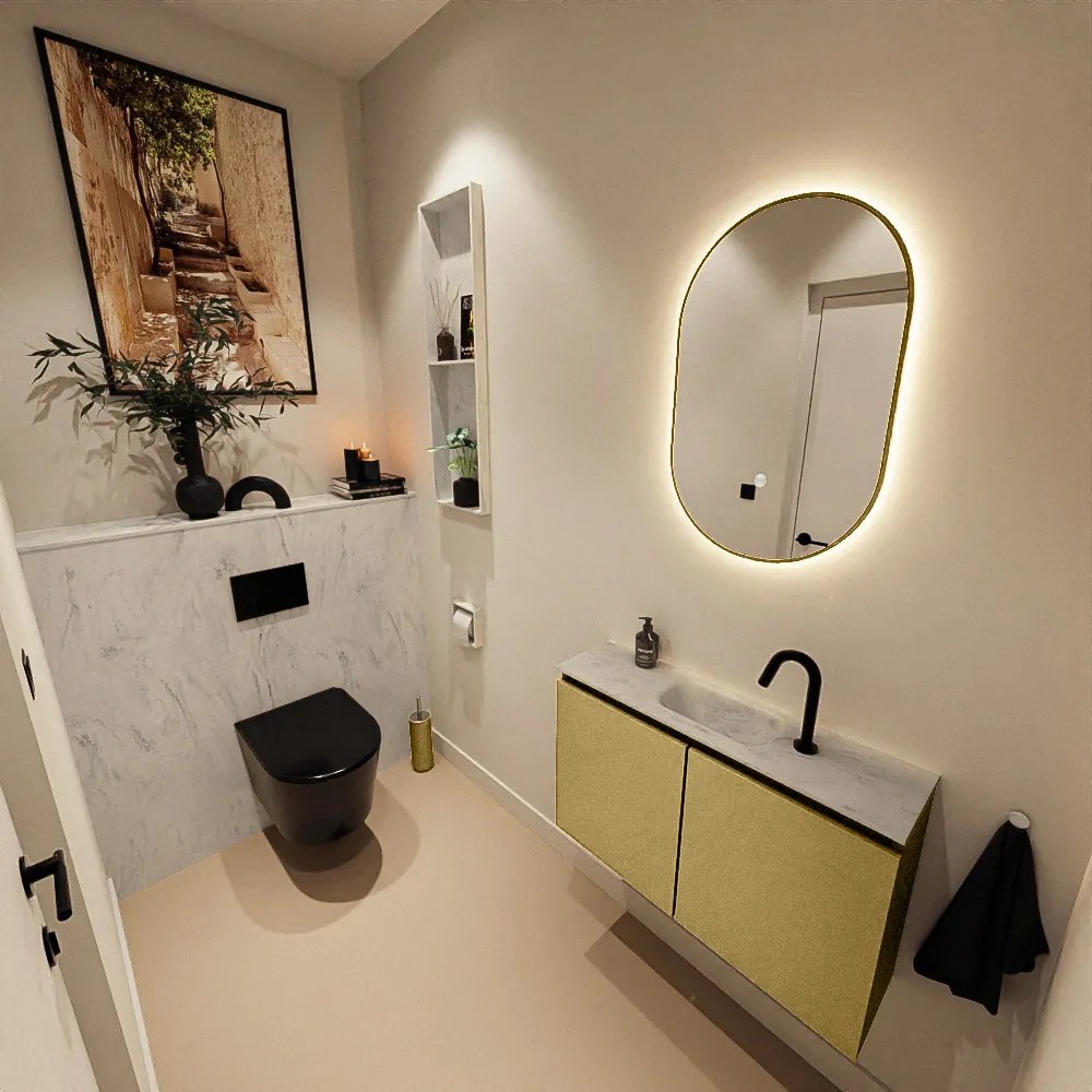 Mondiaz Ture DLux toiletmeubel 80cm oro met wastafel opalo midden met kraangat