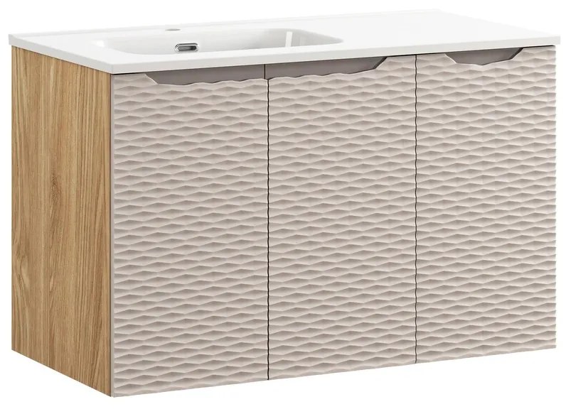 Comad Ocean Beige badmeubel 90cm met 3 deuren en wastafel wit glans