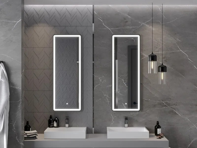 Mexen Coro verlichte badkamerspiegel 45 x 120 cm, LED 6000K, antivmist, zwarte lijst - 9817-045-120-611-70