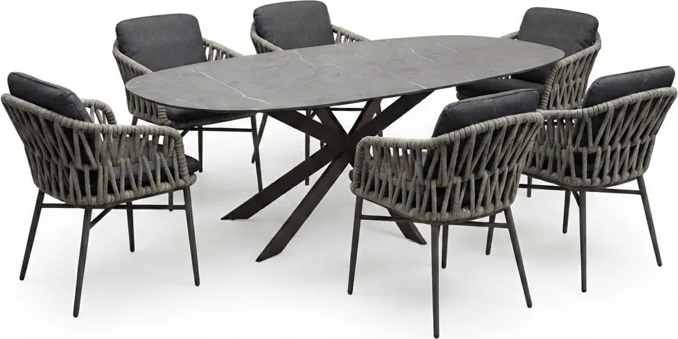 San Francisco Luxor dining tuinset 240x100xH76 cm 7 delig antraciet keramiek