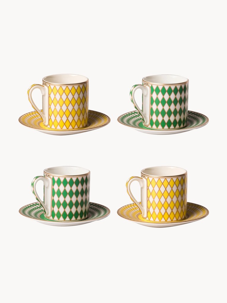 Espressokopjes Chess met schoteltjes, set van 4