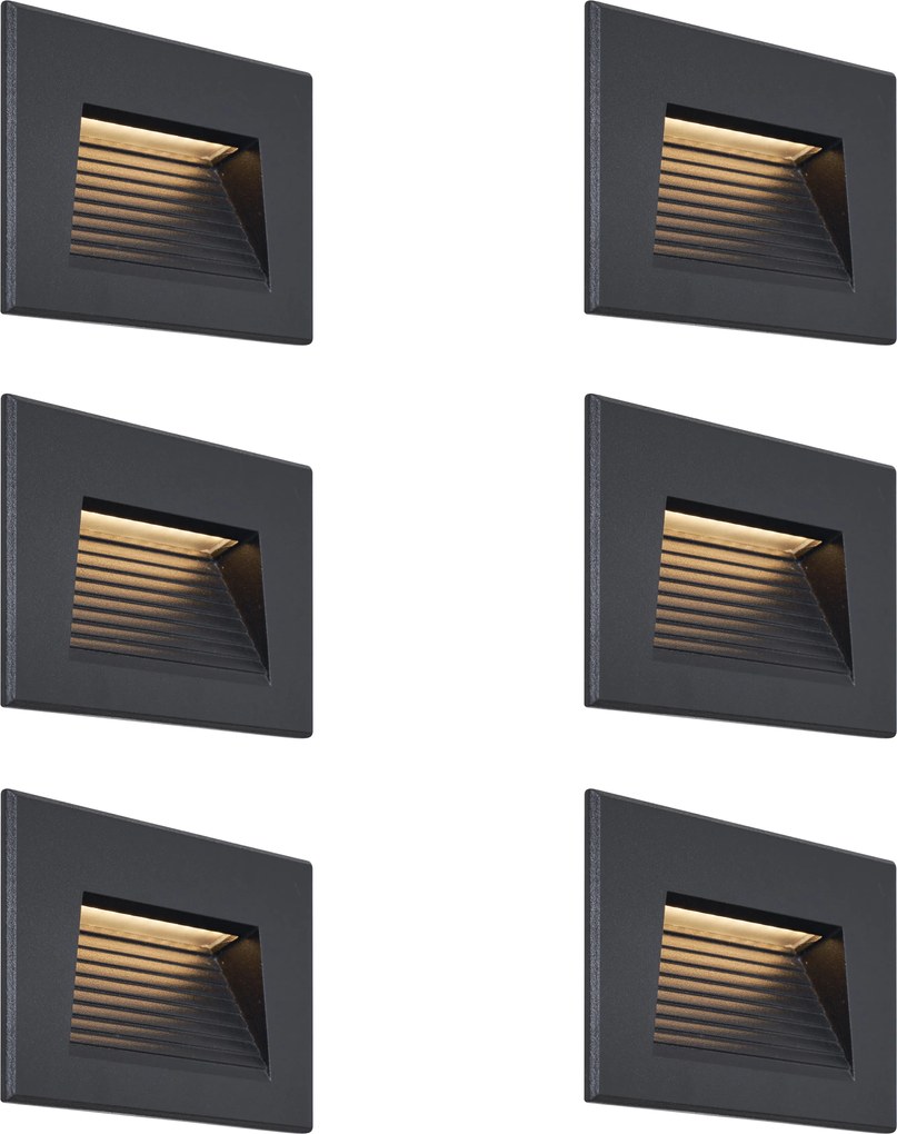 Set van 6 moderne inbouw wandlampen zwart 11,5cm incl. LED IP65 - Trem