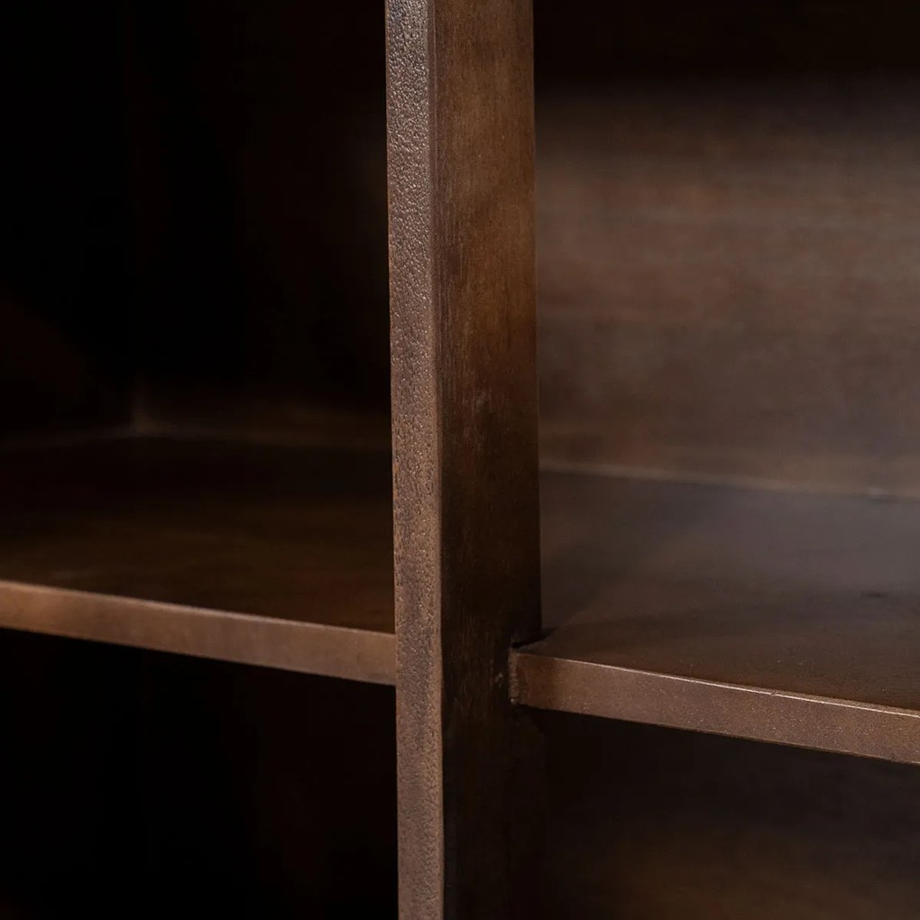 Dressoir Donker Hout Met Travertin Blad - 200x41x75cm.