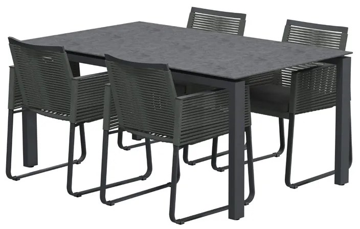 4 Seasons Outdoor Ortea eetset met Goa tafel HPL blad 160 cm  Tuinset    antraciet weerbestendig