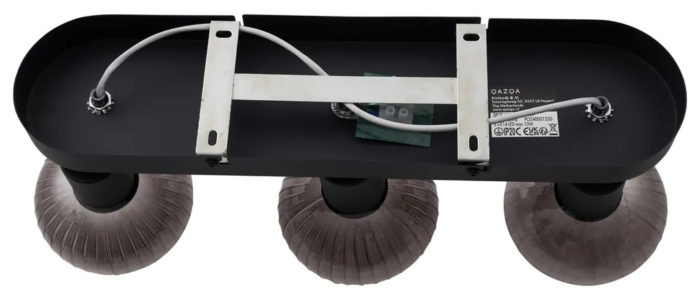 Afgeronde plafondspot zwart met smoke glas 3-lichts - Teddy