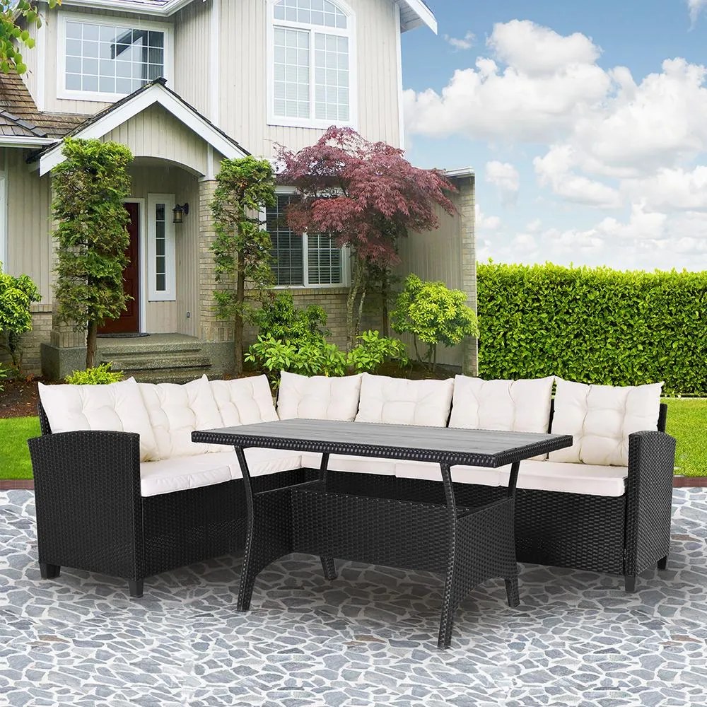 Nancy's Kula Loungeset - Met WPC Tafelblad - Tuin - Terras - Hoeksalon - Tuinmeubel - Polyrotan