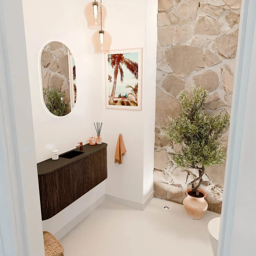 Mondiaz Joya 105cm toiletmeubel ronding links/rechts walnut met wastafel faye midden 1 kraangat urban